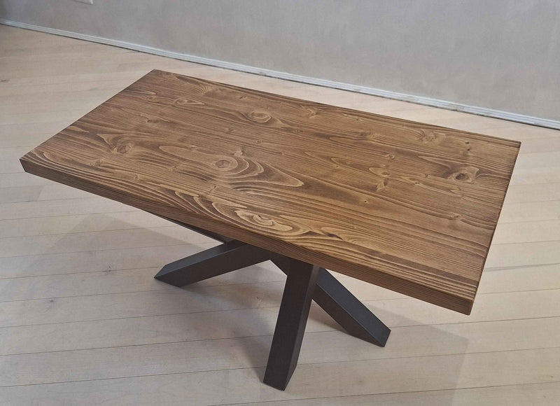 Handcrafted Rectangular Wooden Coffee Table with Spider Metal Legs