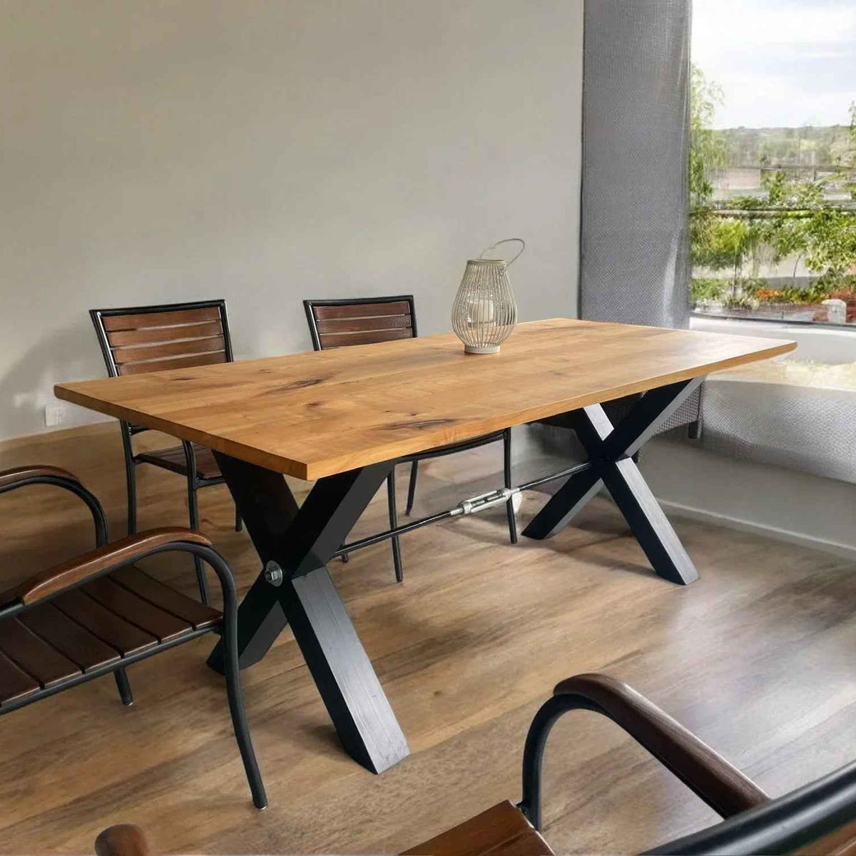 Versatile Solid Wood Dining Table / Desk with Modern X-Base