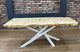 Live edge poplar solid wood dining table made from a single oak slab with white metal legs – bespoke monolith design