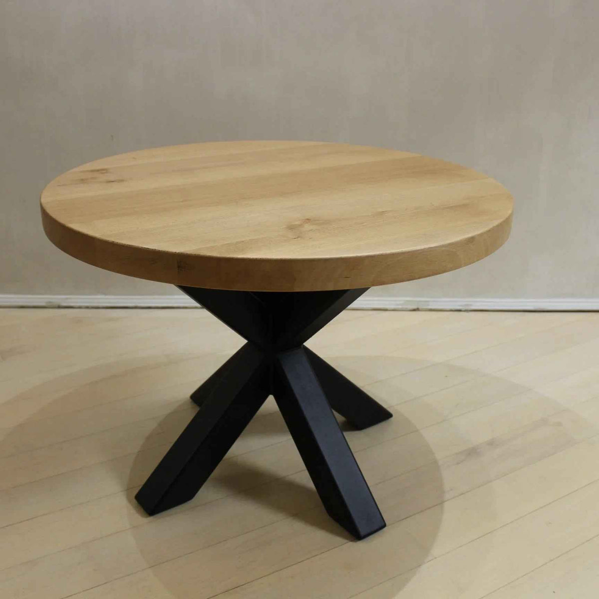 Handcrafted Round Wood Coffee Table with Spider Metal Base
