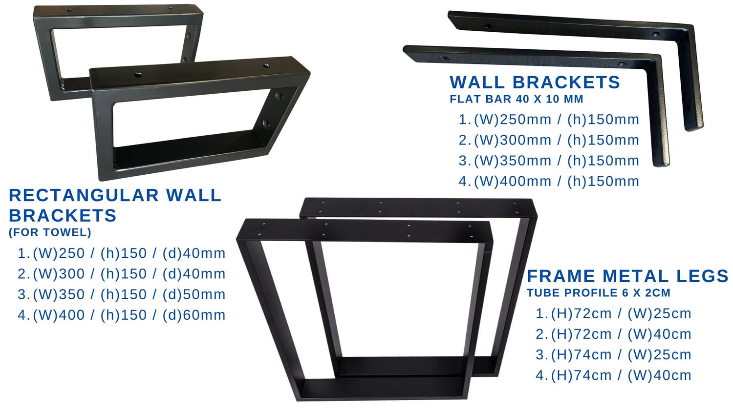 Metal brackets and frame metal legs for washbasin top