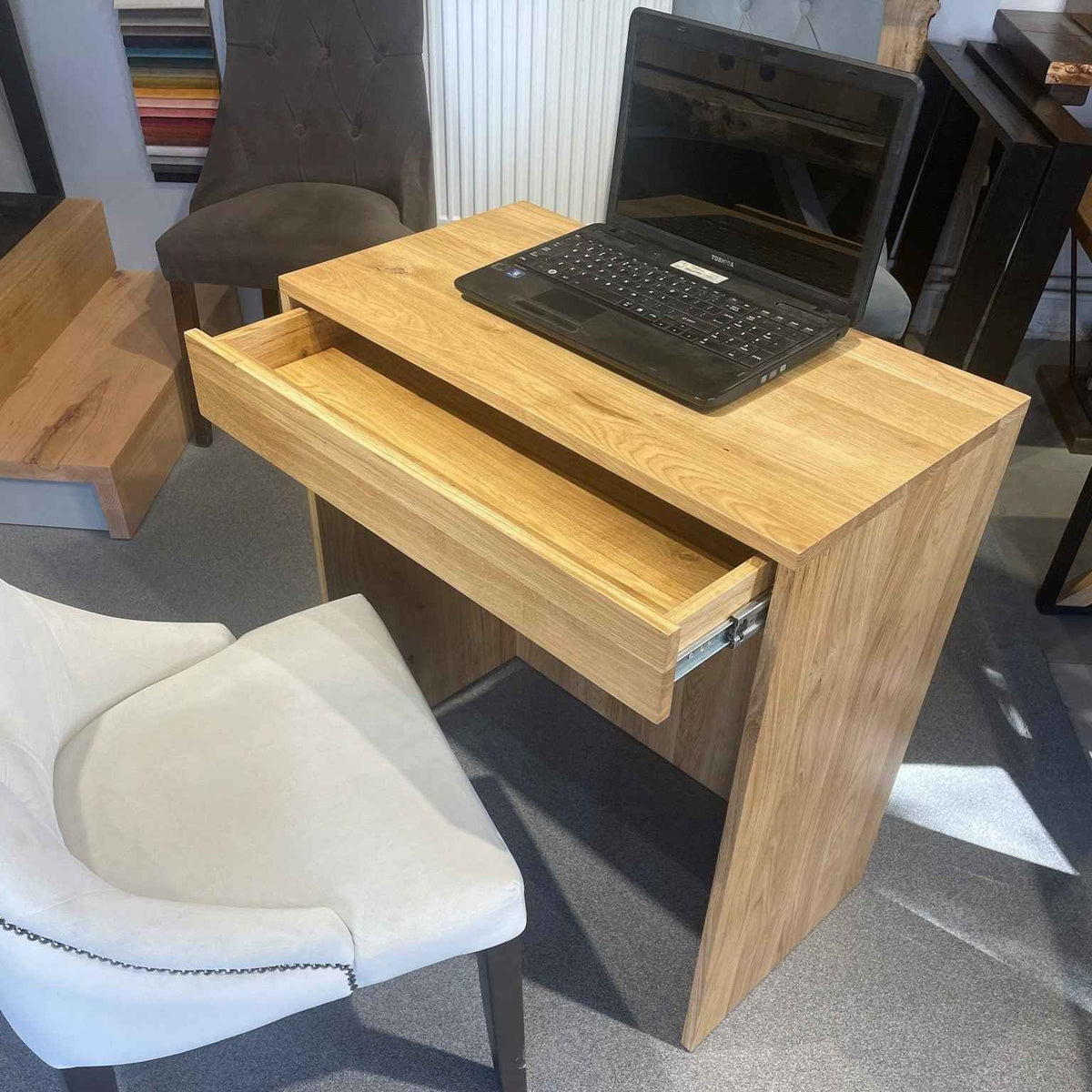 Small Solid Oak Desk with Drawer – Compact Reception or Home Office Counter