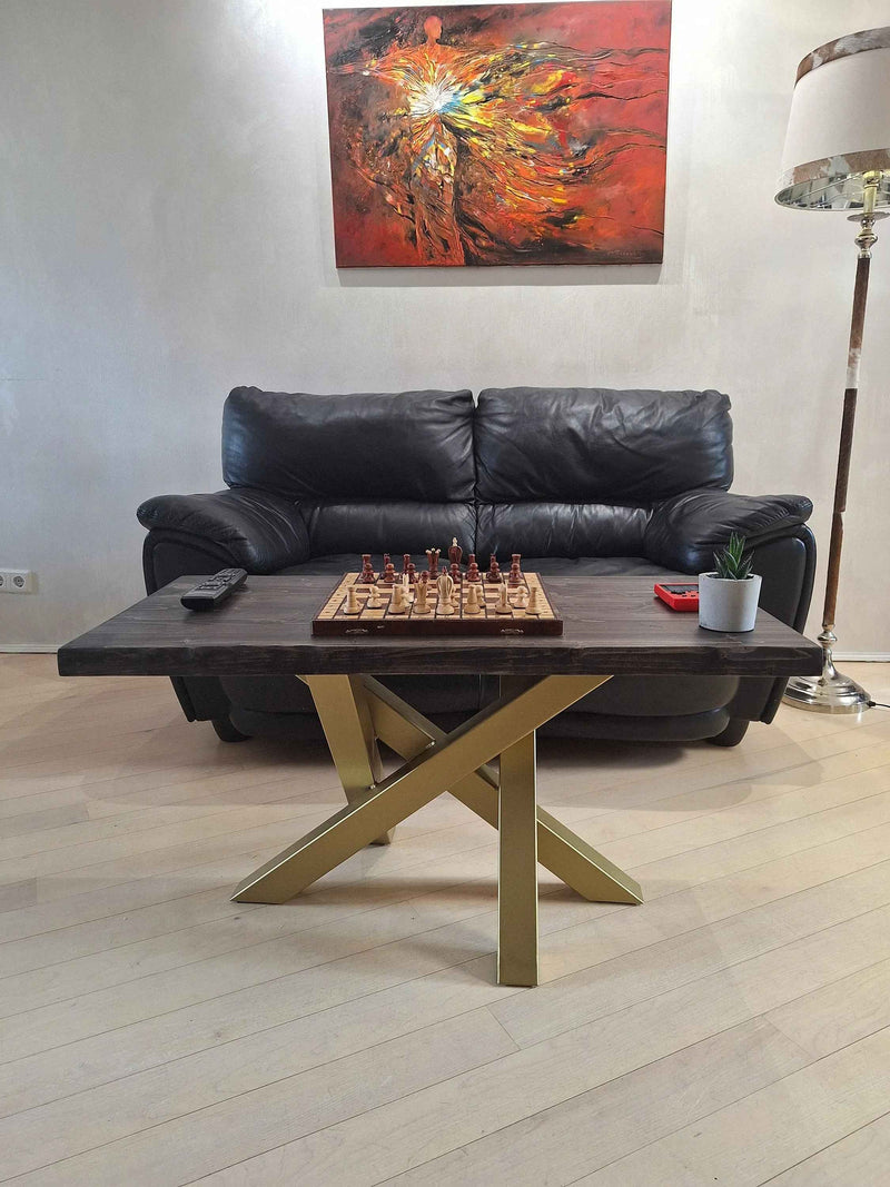 Handcrafted Rectangular Wooden Coffee Table with Spider Metal Legs