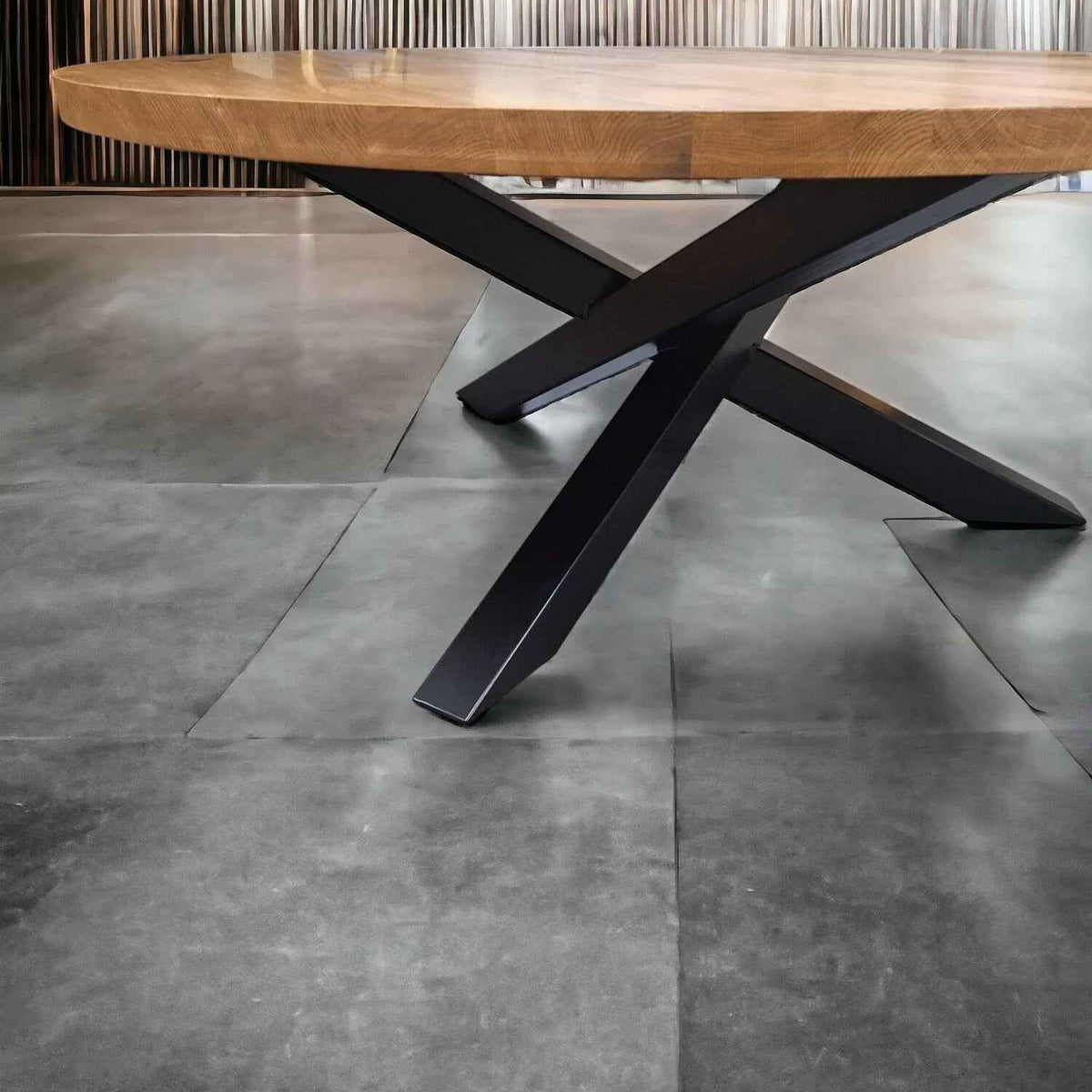 Handcrafted Solid Oak Round Dining Table with X-Frame Base