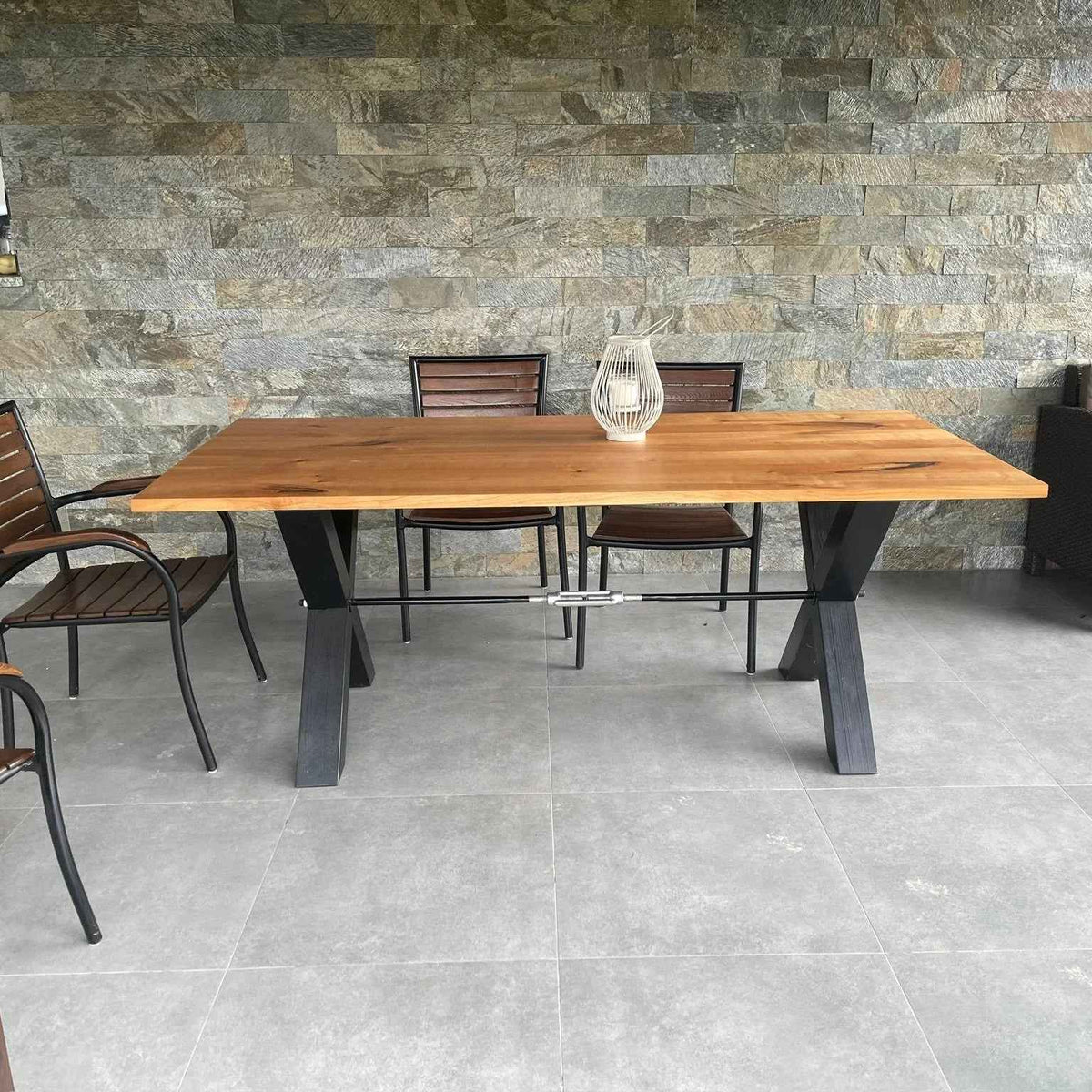 Versatile Solid Wood Dining Table / Desk with Modern X-Base