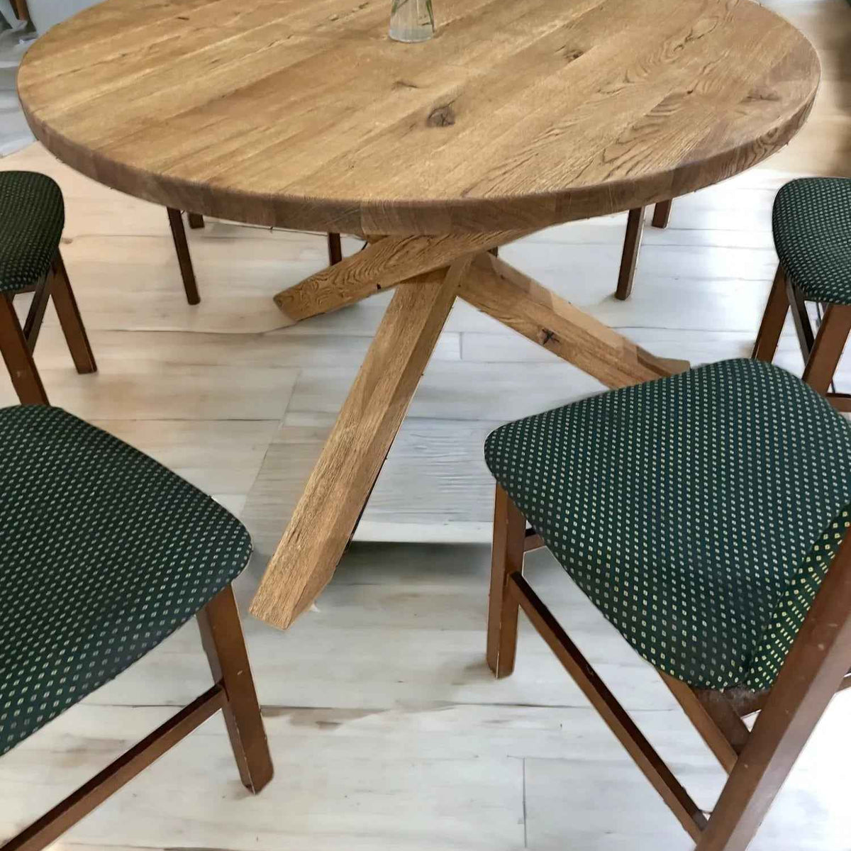 Solid Oak Dining Table with Unique Wooden Spider Legs