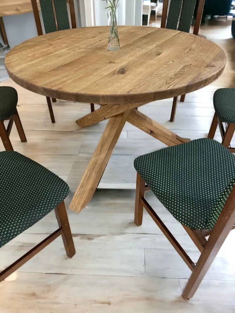 Solid Oak Dining Table with Unique Wooden Spider Legs