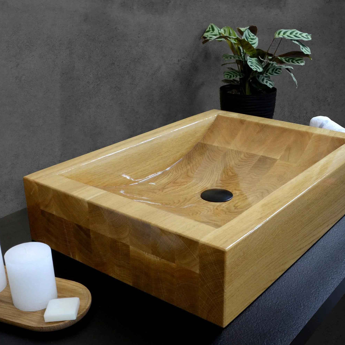 OKTAQUA Handcrafted Oak Wood Bathroom Sink (Model 004)
