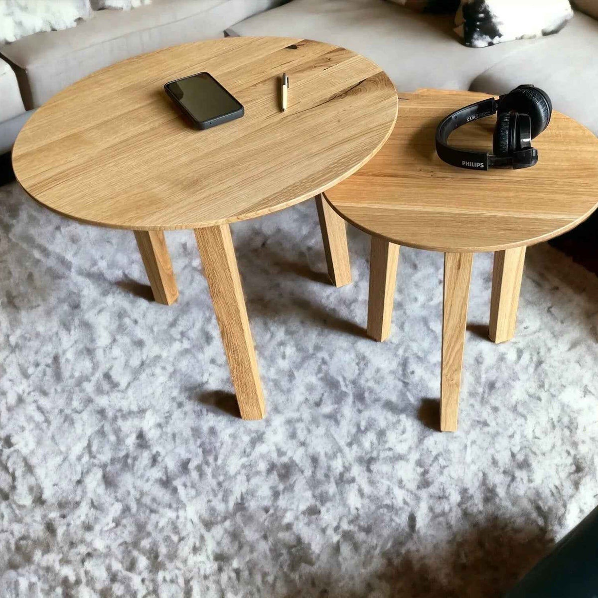 Modern Nesting Oak Coffee Table Set
