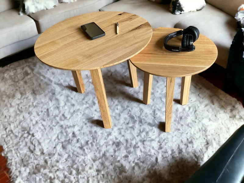 Modern Nesting Oak Coffee Table Set