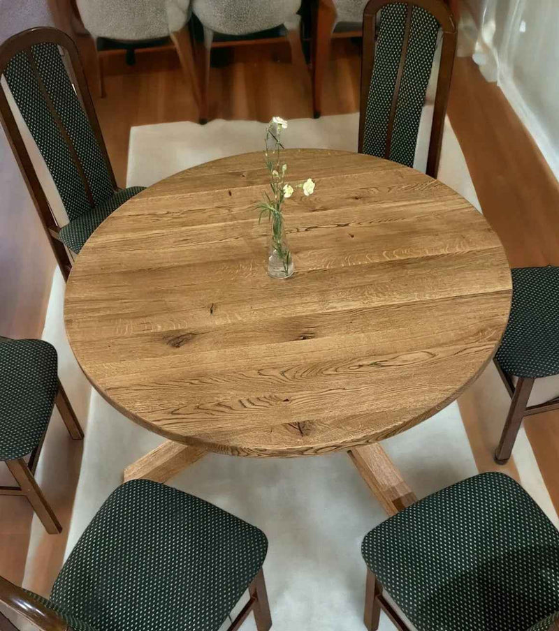 Solid Oak Dining Table with Unique Wooden Spider Legs