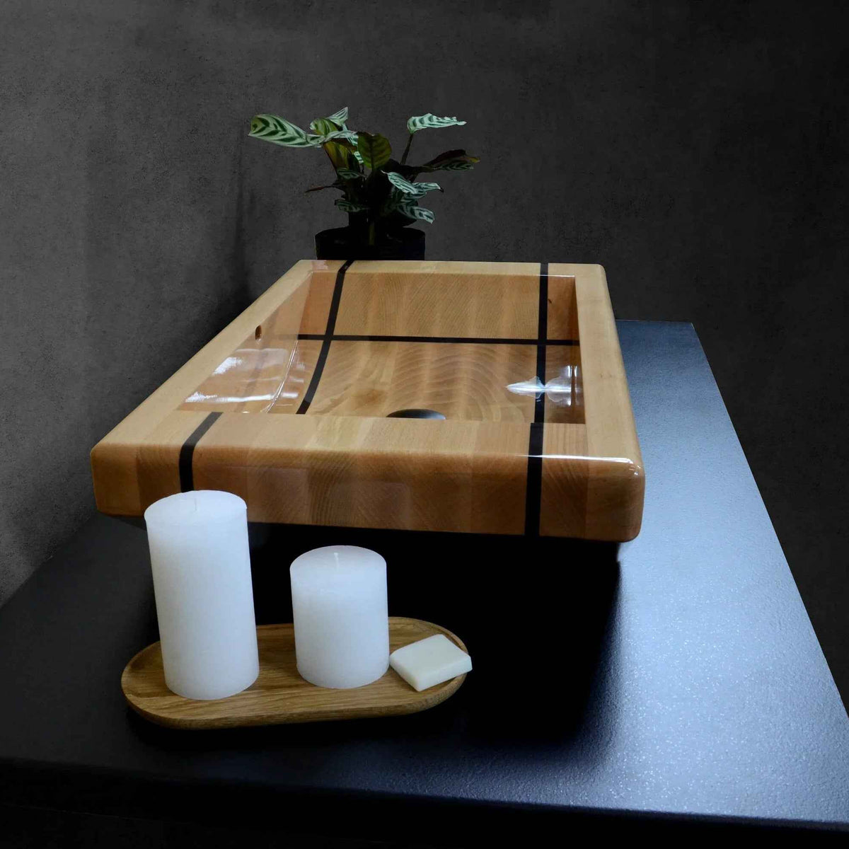 OKTAQUA Large Handcrafted Wooden Bathroom Sink (Model 002)