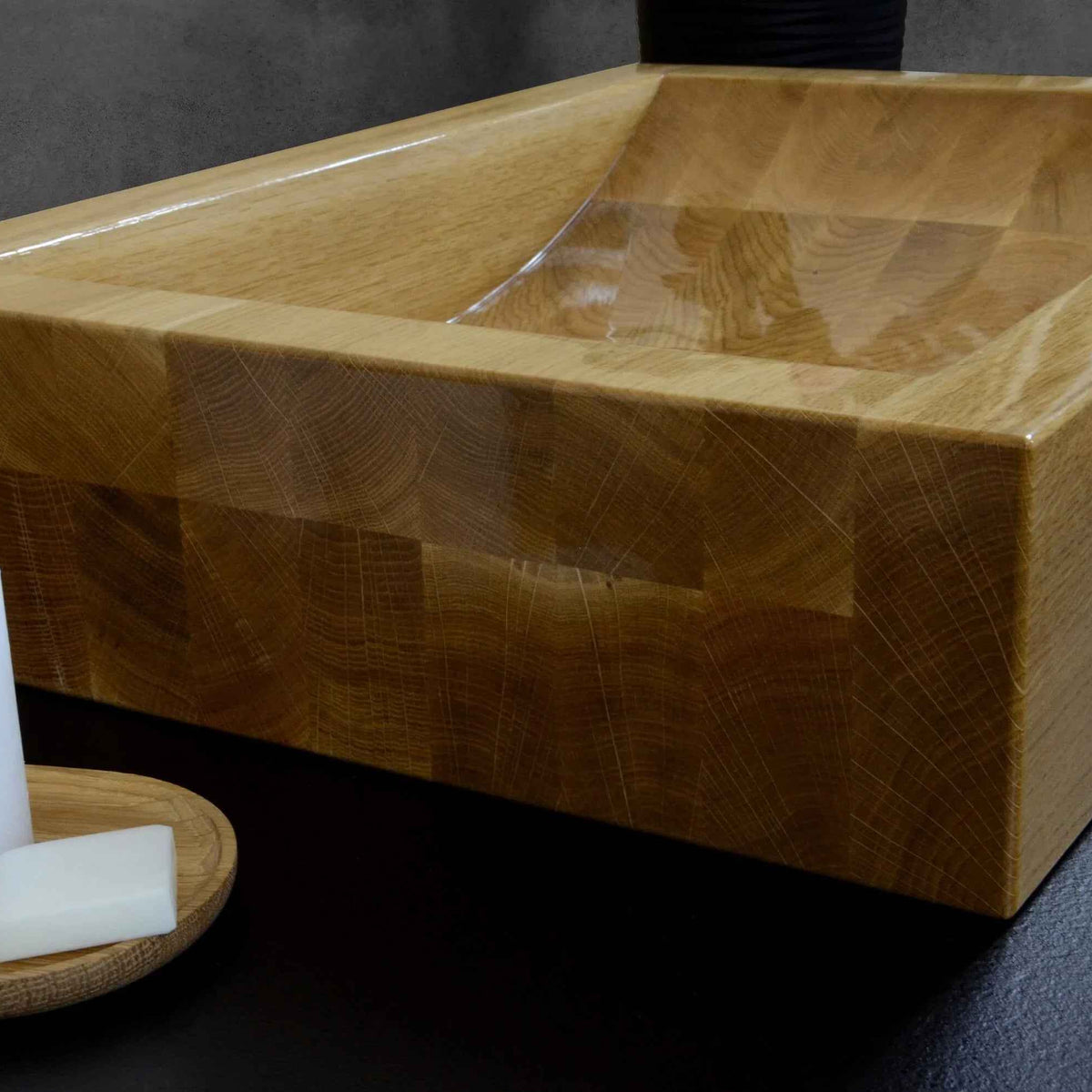 OKTAQUA Handcrafted Oak Wood Bathroom Sink (Model 004)