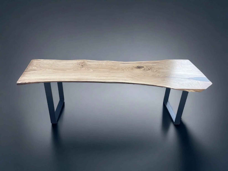 Live Edge Dining Table Solid Oak Monolith with Metal Legs