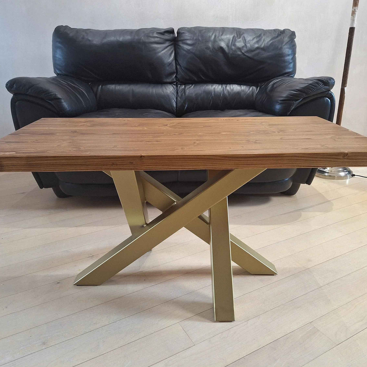Handcrafted Rectangular Wooden Coffee Table with Spider Metal Legs