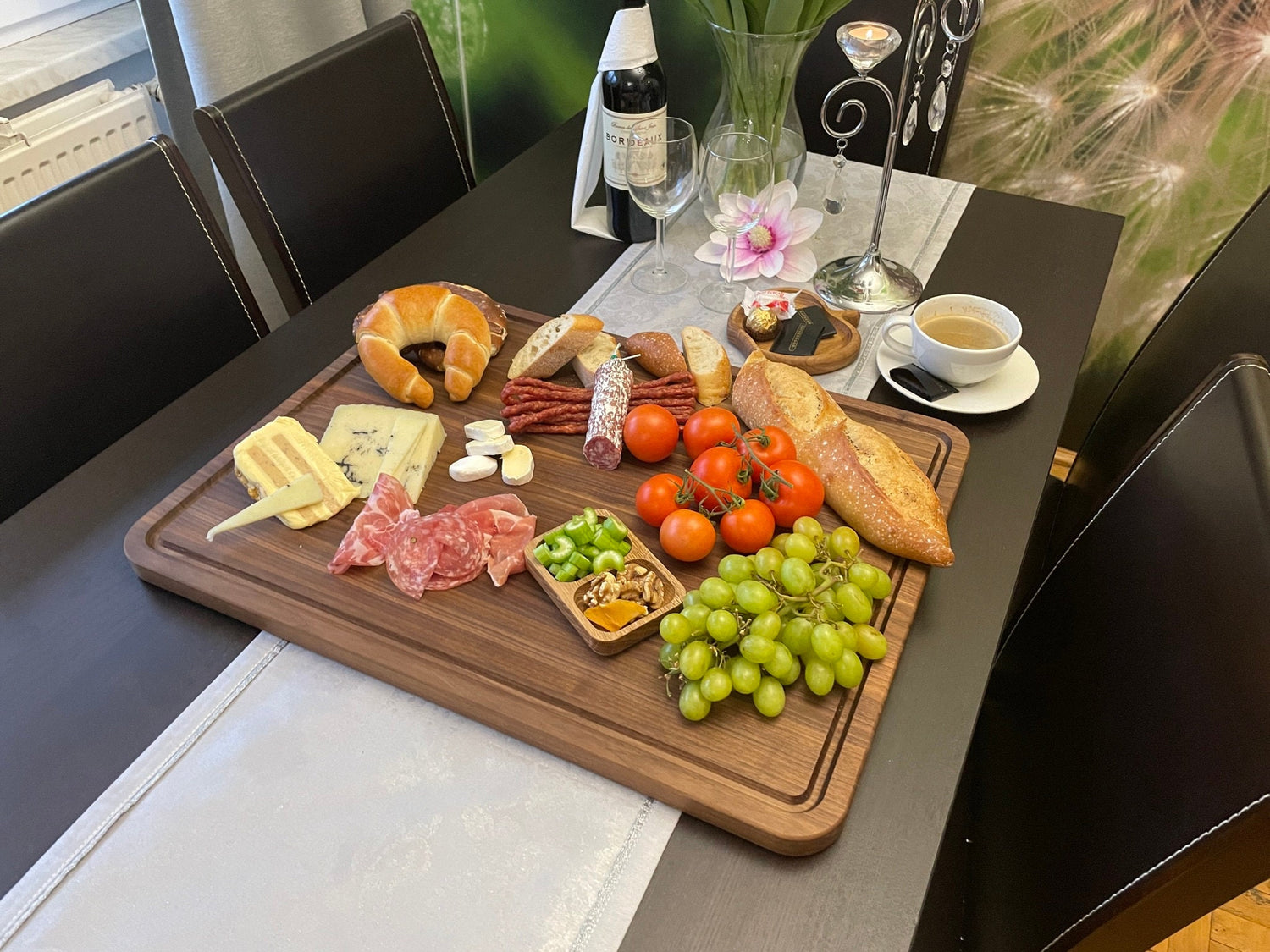 Large rectangular walnut wood board for cheese, cold cuts, and bread – perfect housewarming gift