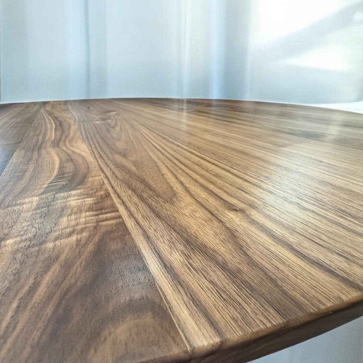 Expandable Round American Walnut Dining Table with Metal Legs