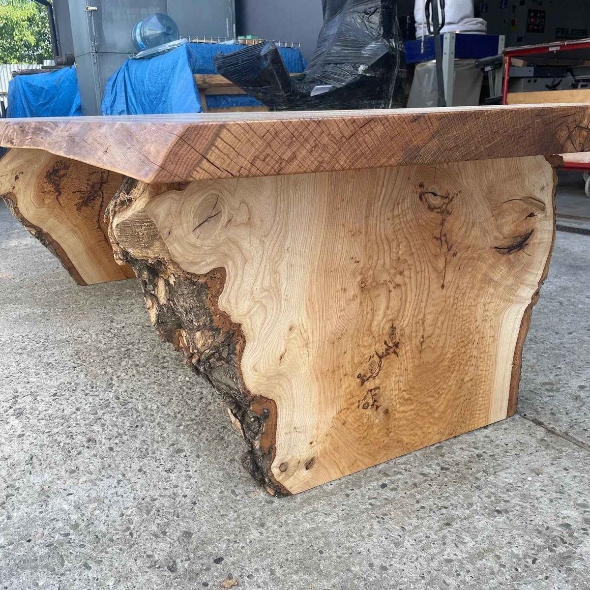 Handcrafted Live Edge Solid Oak Coffee Table with Black Resin Inlays