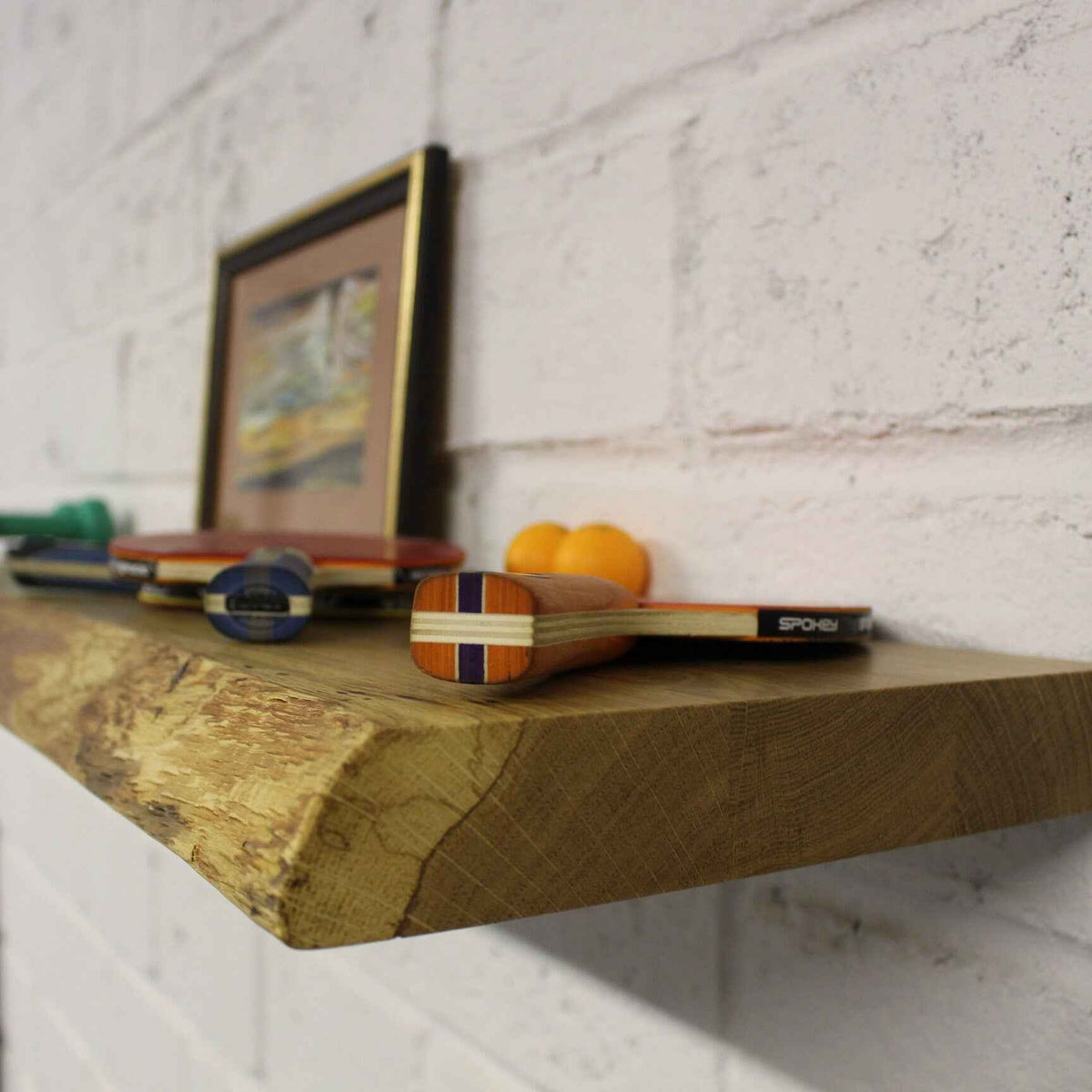 Oak Wood Floating Shelves – Modern Rustic Wall Display with Live or Straight Edge