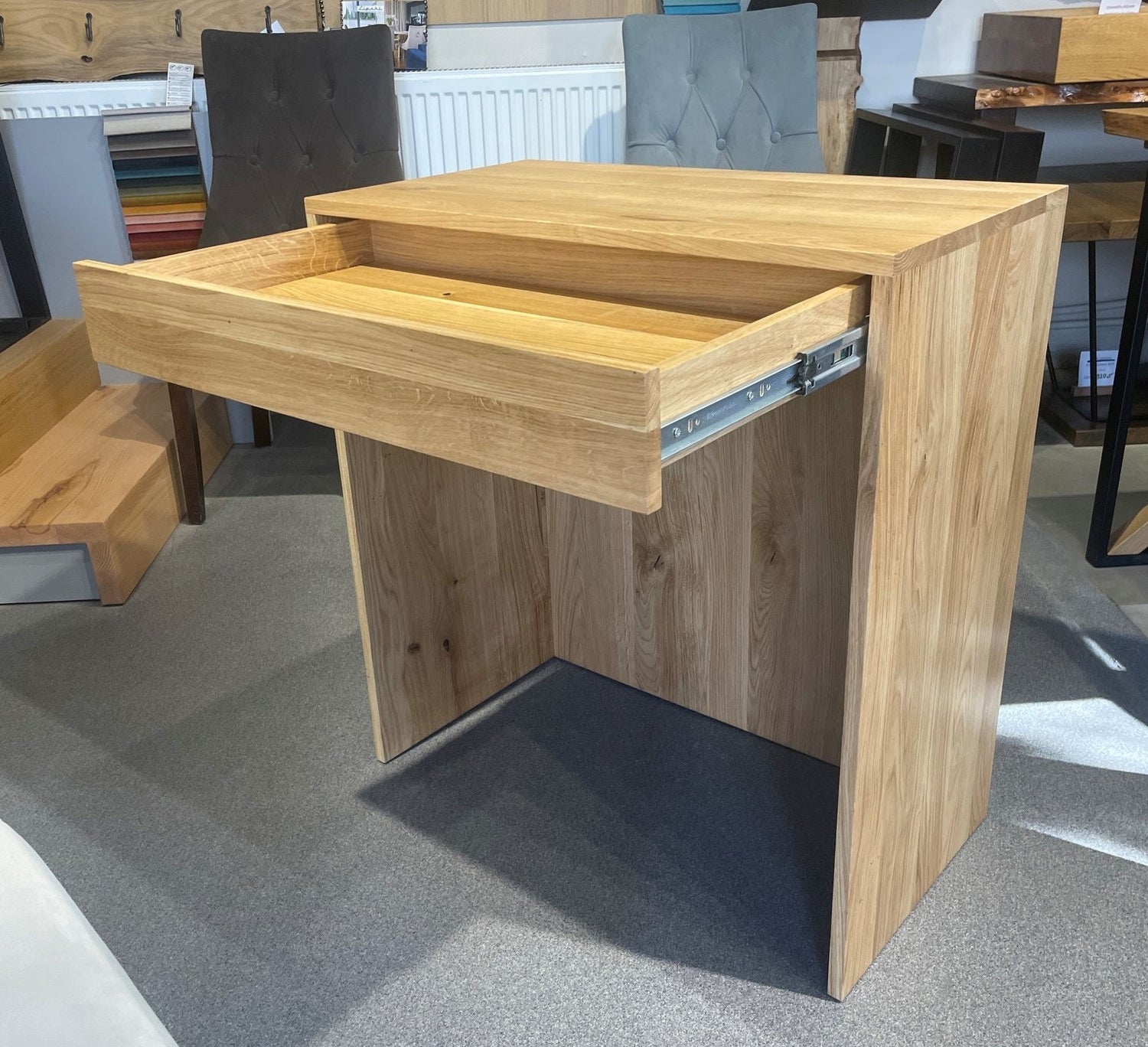Small solid oak desk with drawer, perfect as a reception counter for boutiques or small offices