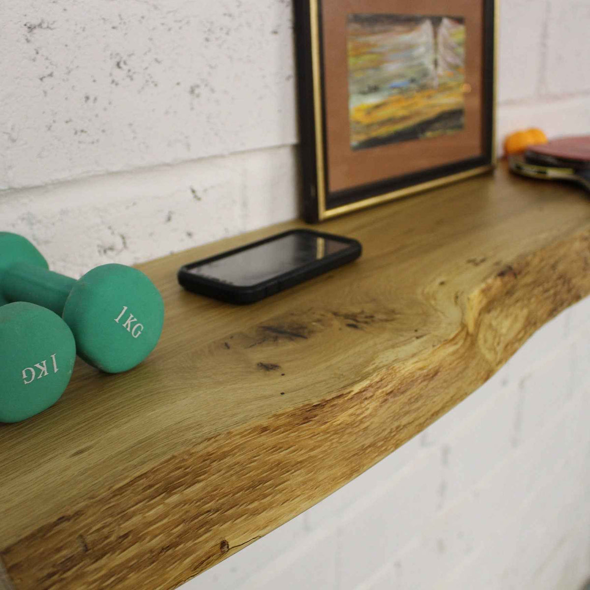 Oak Wood Floating Shelves – Modern Rustic Wall Display with Live or Straight Edge