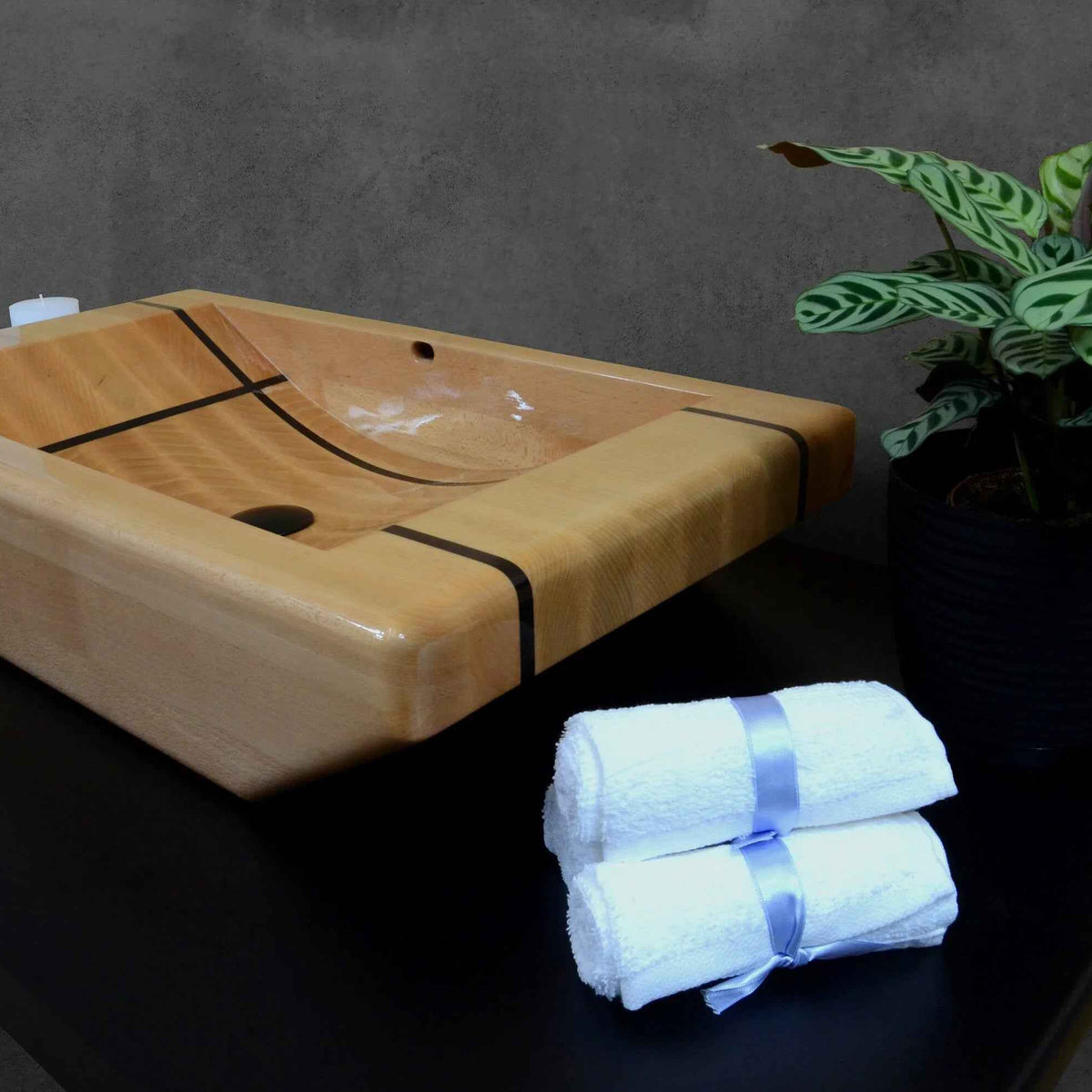 OKTAQUA Large Handcrafted Wooden Bathroom Sink (Model 002)