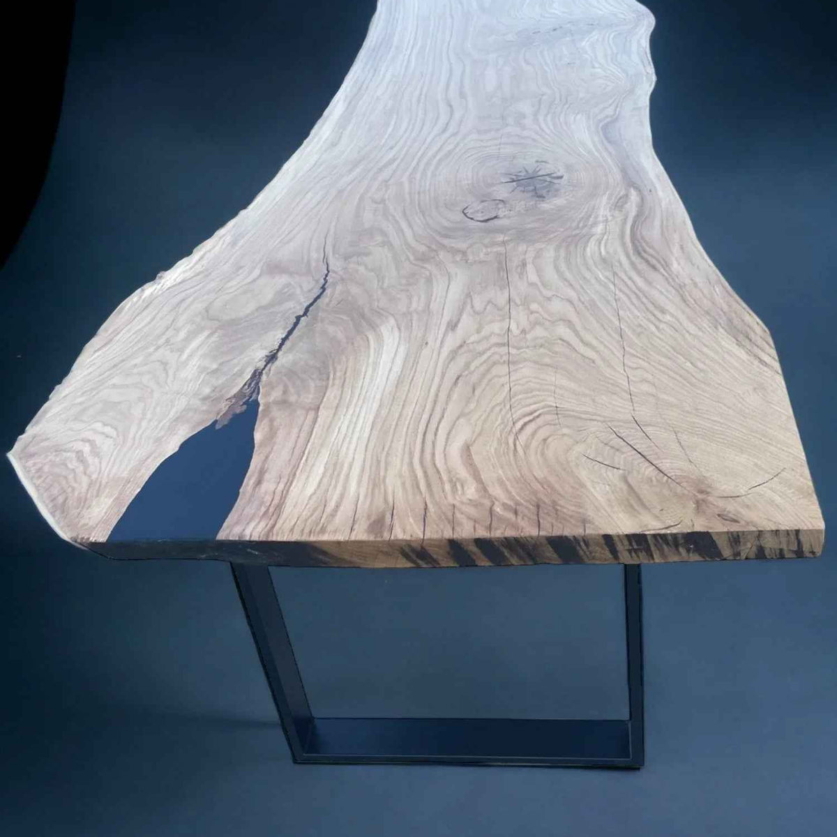 Live Edge Dining Table Solid Oak Monolith with Metal Legs