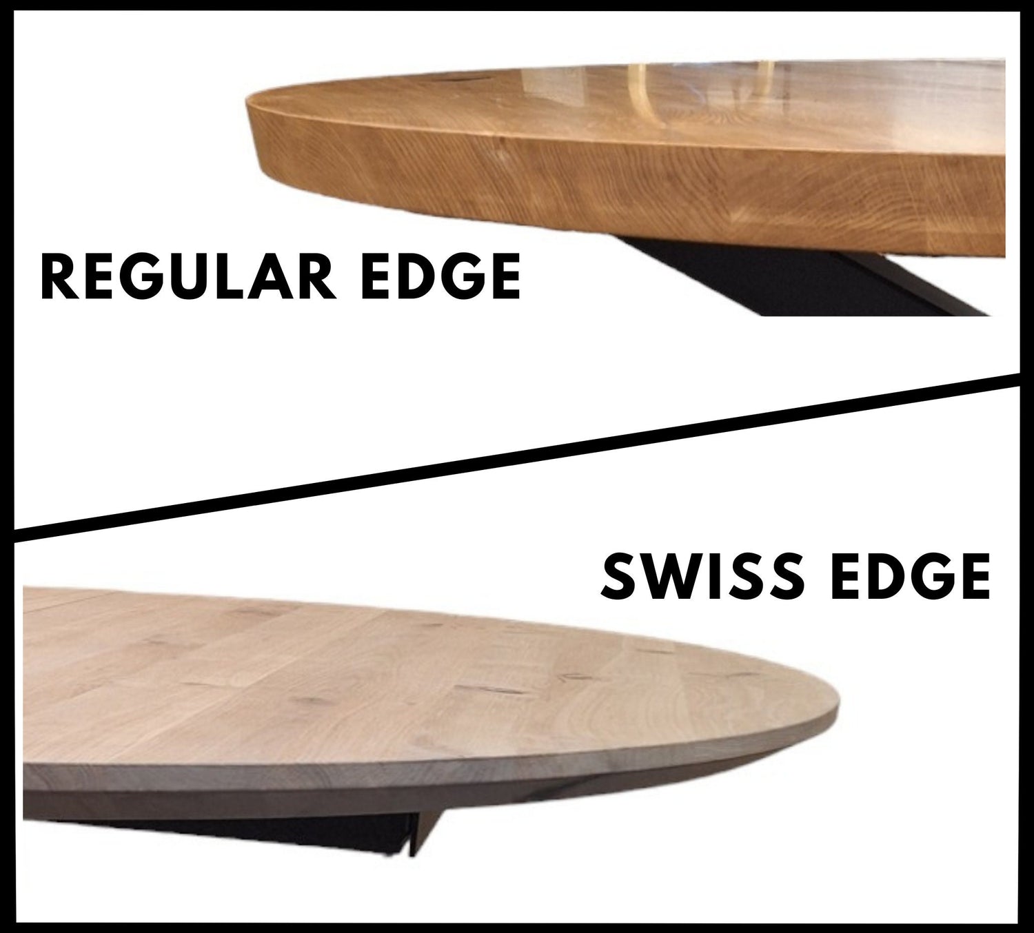 Regular edge Swiss Edge Expandable Round Oak Dining Table with Metal Legs