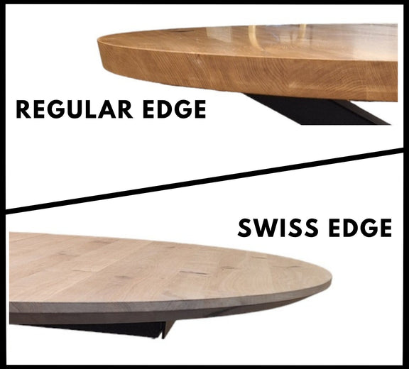 Regular edge Swiss Edge Expandable Round Oak Dining Table with Metal Legs