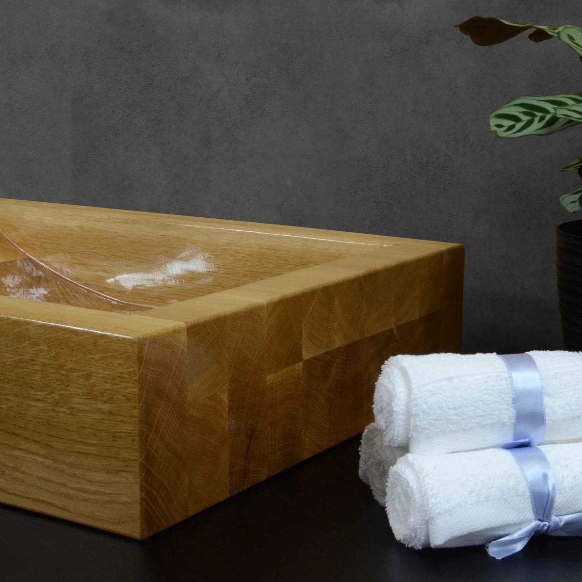 OKTAQUA Handcrafted Oak Wood Bathroom Sink (Model 004)